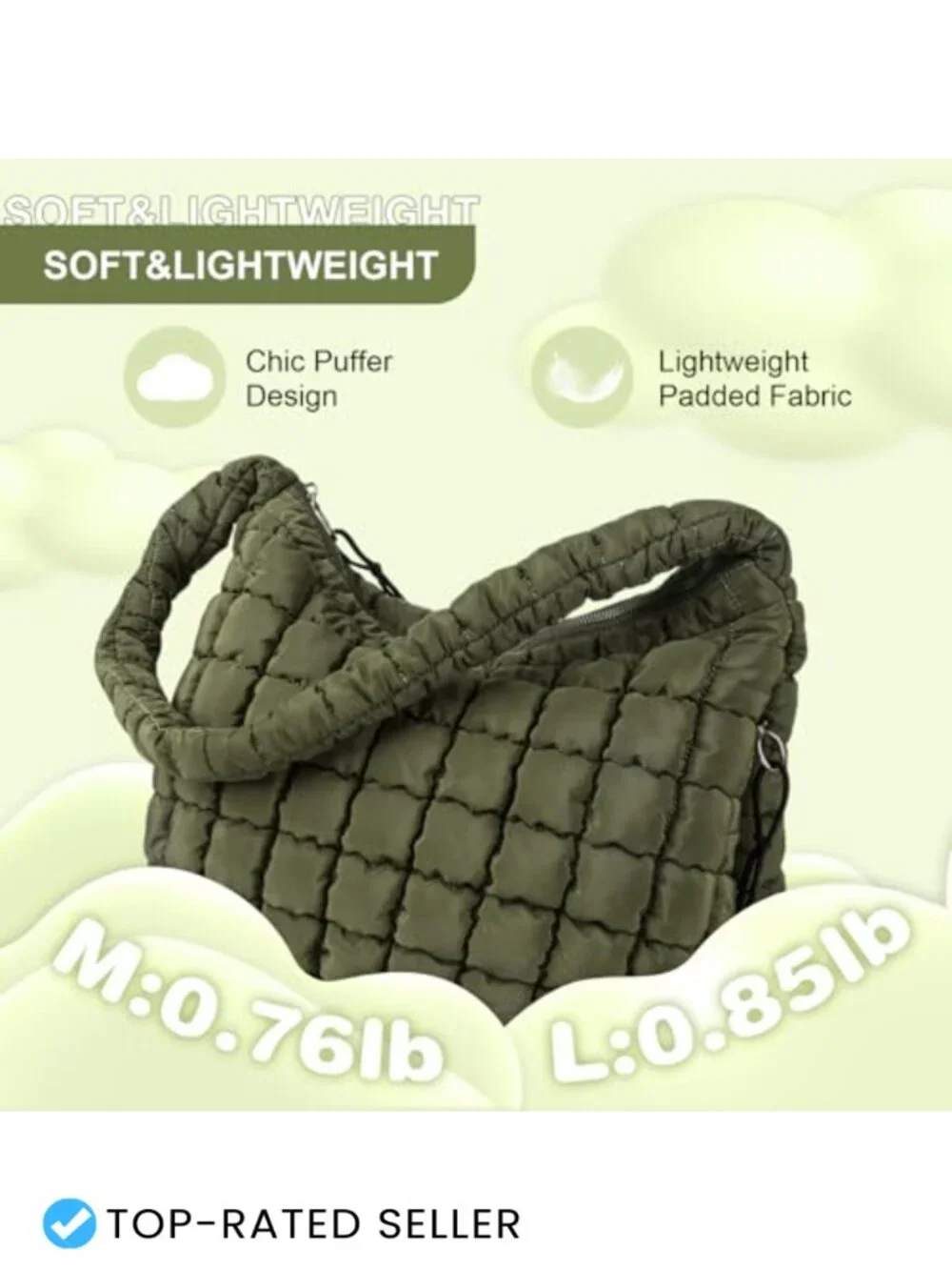 Quilted Puffer Tote Bag - Lightweight Nylon Crossbody Shoulder Hobo